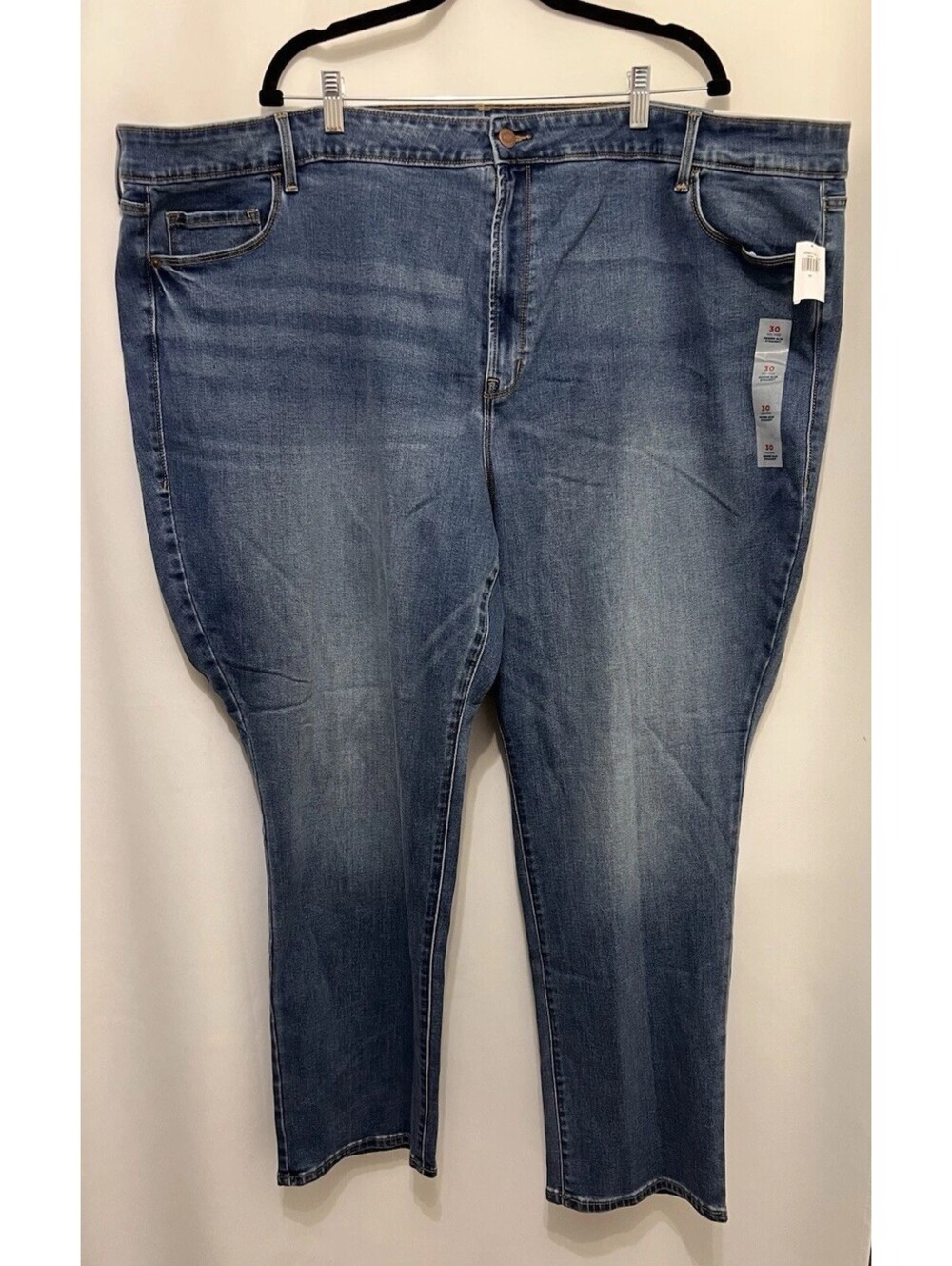 New Old Navy Women’s Plus Size 30 Power Slim Straight Jeans Mid-Rise Blue Denim